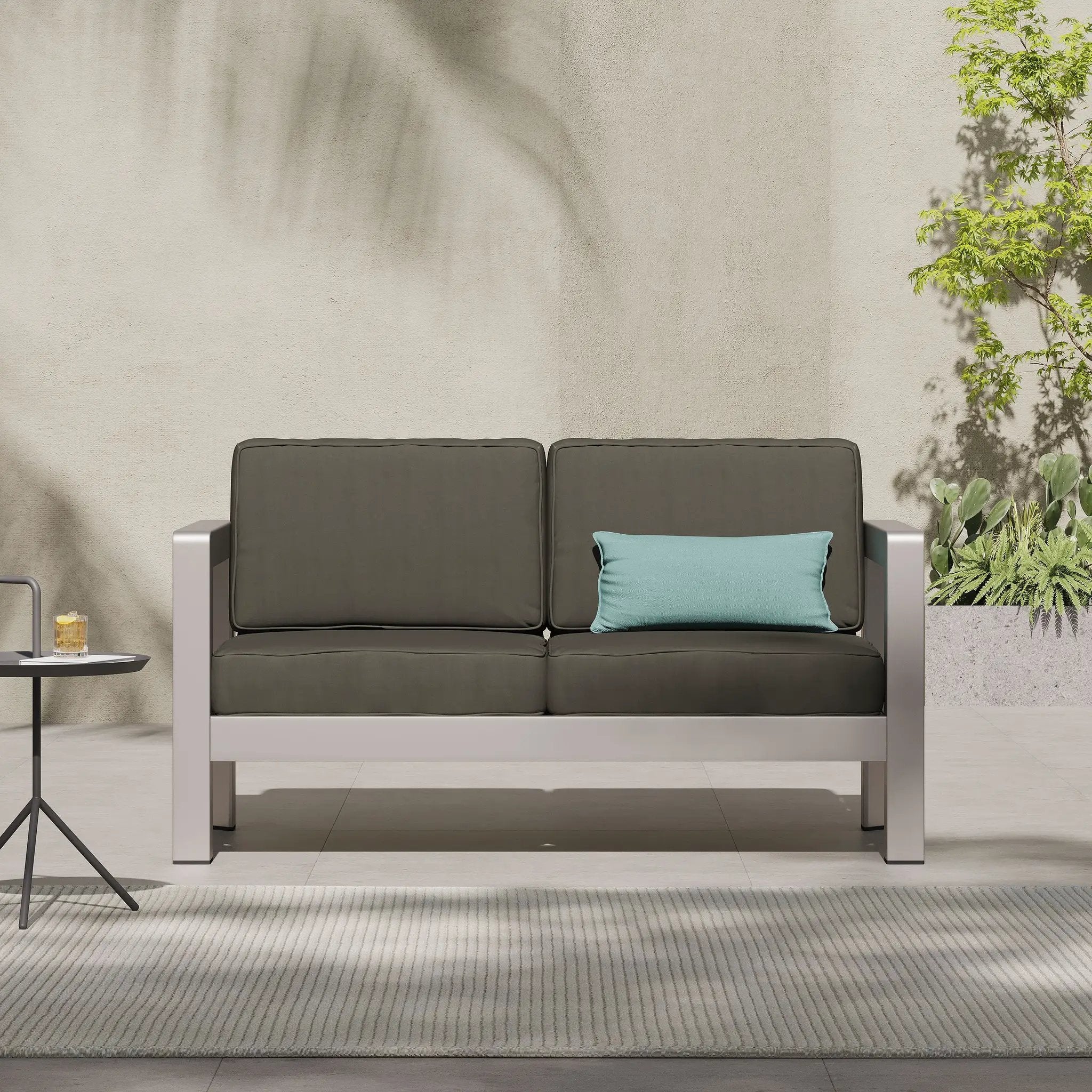 Outdoor Aluminum Loveseat – Low-Profile Patio Seating with Deep Cushions by HouseOfZazla