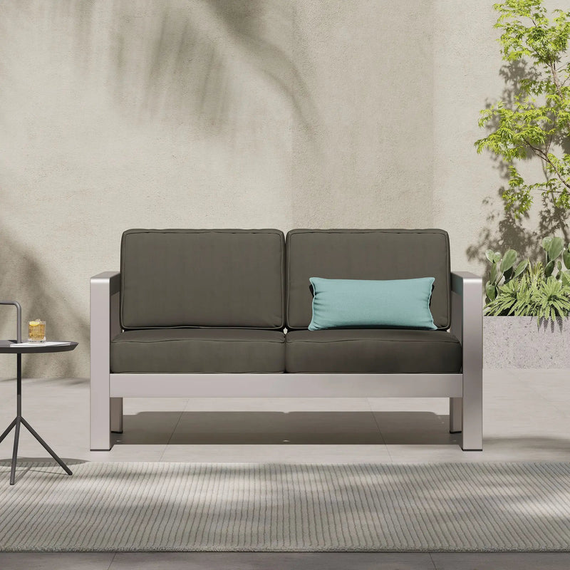 Outdoor Aluminum Loveseat – Low-Profile Patio Seating with Deep Cushions by HouseOfZazla