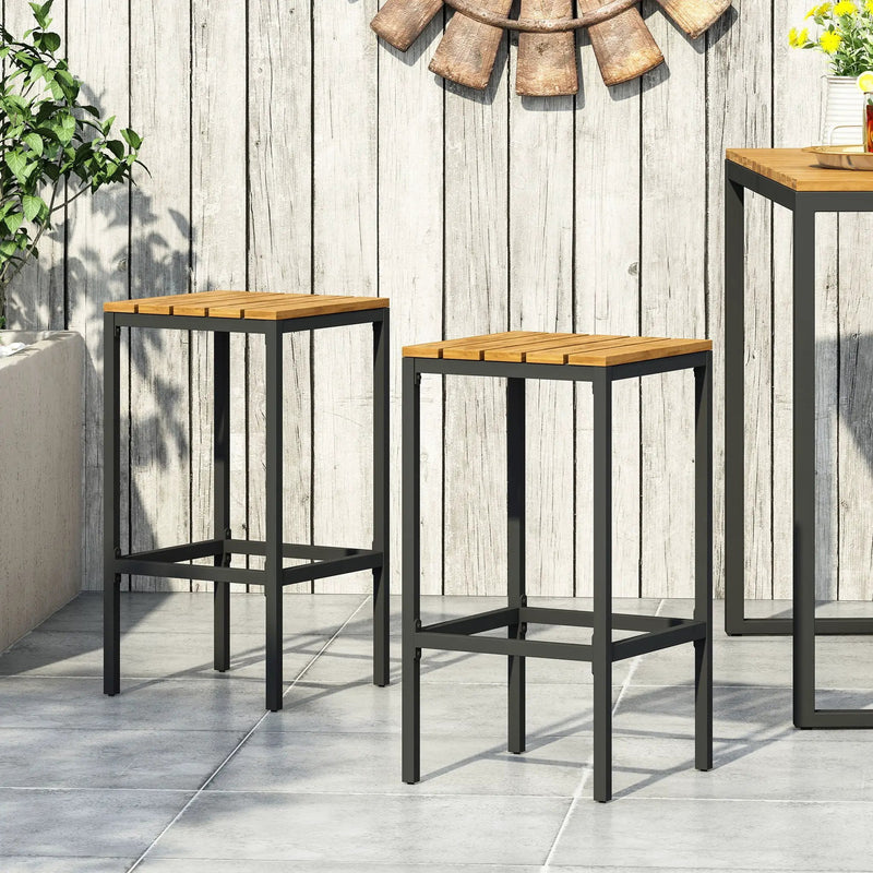 Outdoor Bar Stool With Slat Design And Metal Frame (Set of 2) by HouseOfZazla