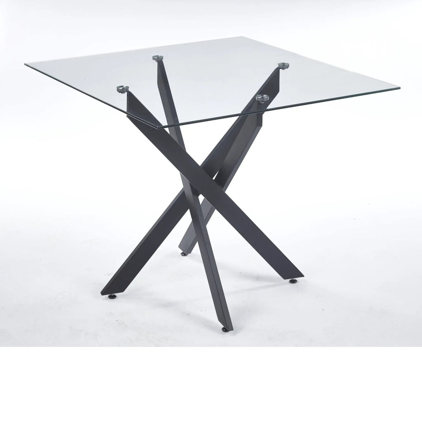 Dining Table With Cross Metal Leg And Tempered Glass, Modern Space Saving Kitchen Table For Living Room Legs, Square Table by Unique Piece Furniture