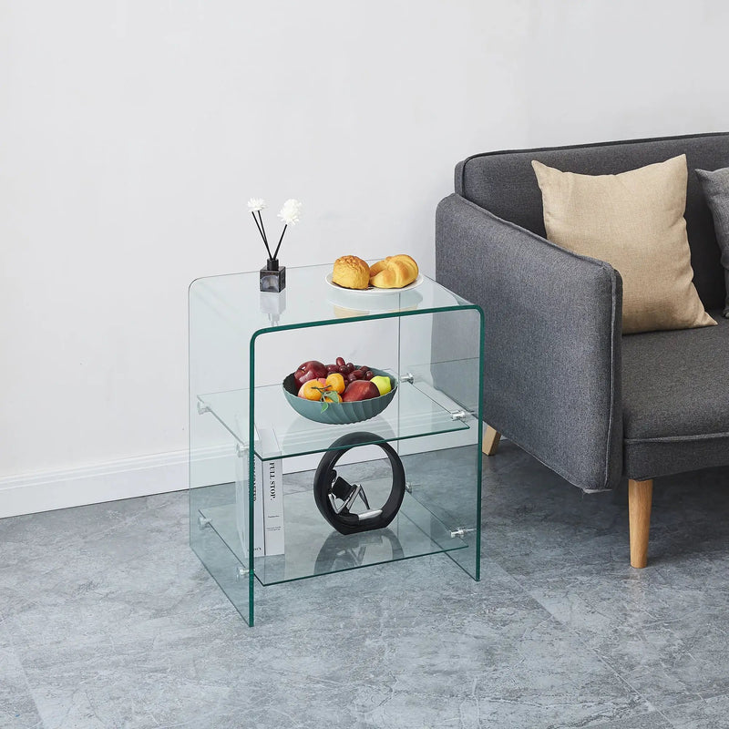 Tempered Clear Bent Glass Side Table Sofa Table, Multi Purpose Use, Premium Tempered Glass - Transparent by Unique Piece Furniture