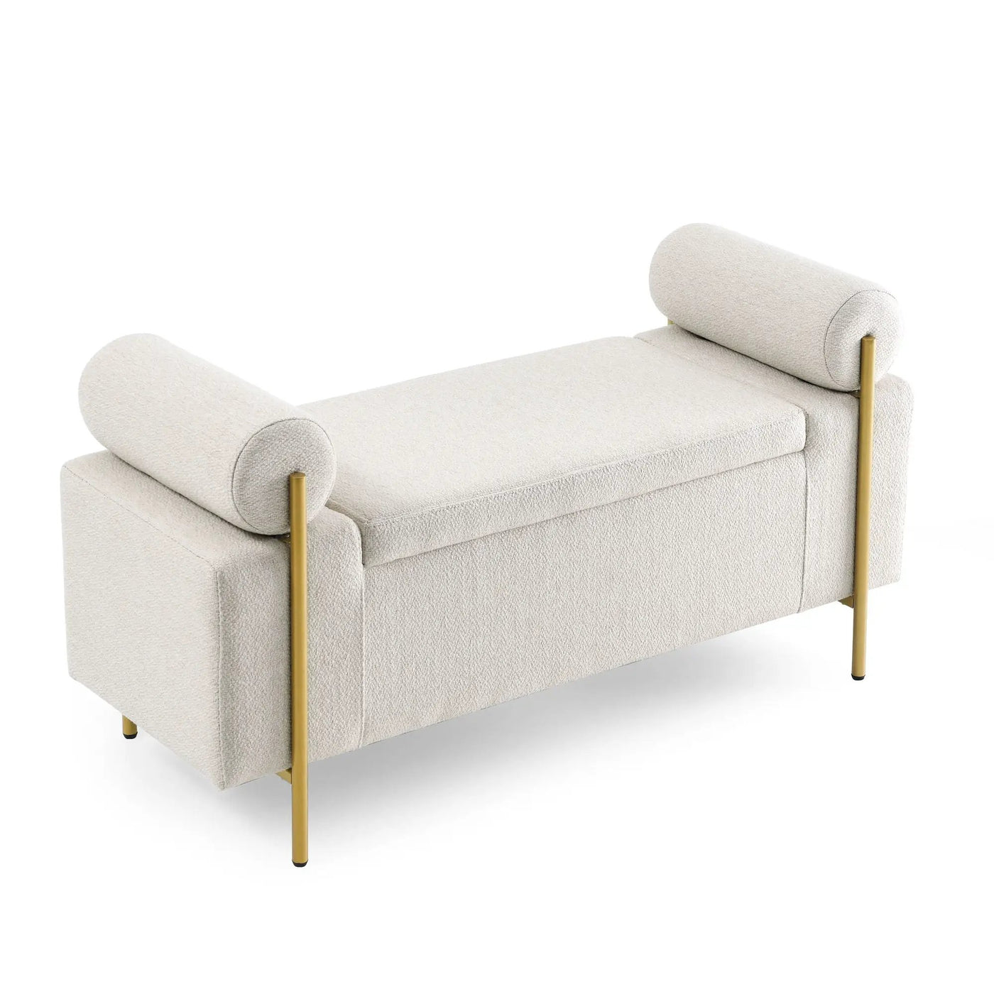Elegant Upholstered Storage Bench With Cylindrical Arms And Iron Legs, by HouseOfZazla