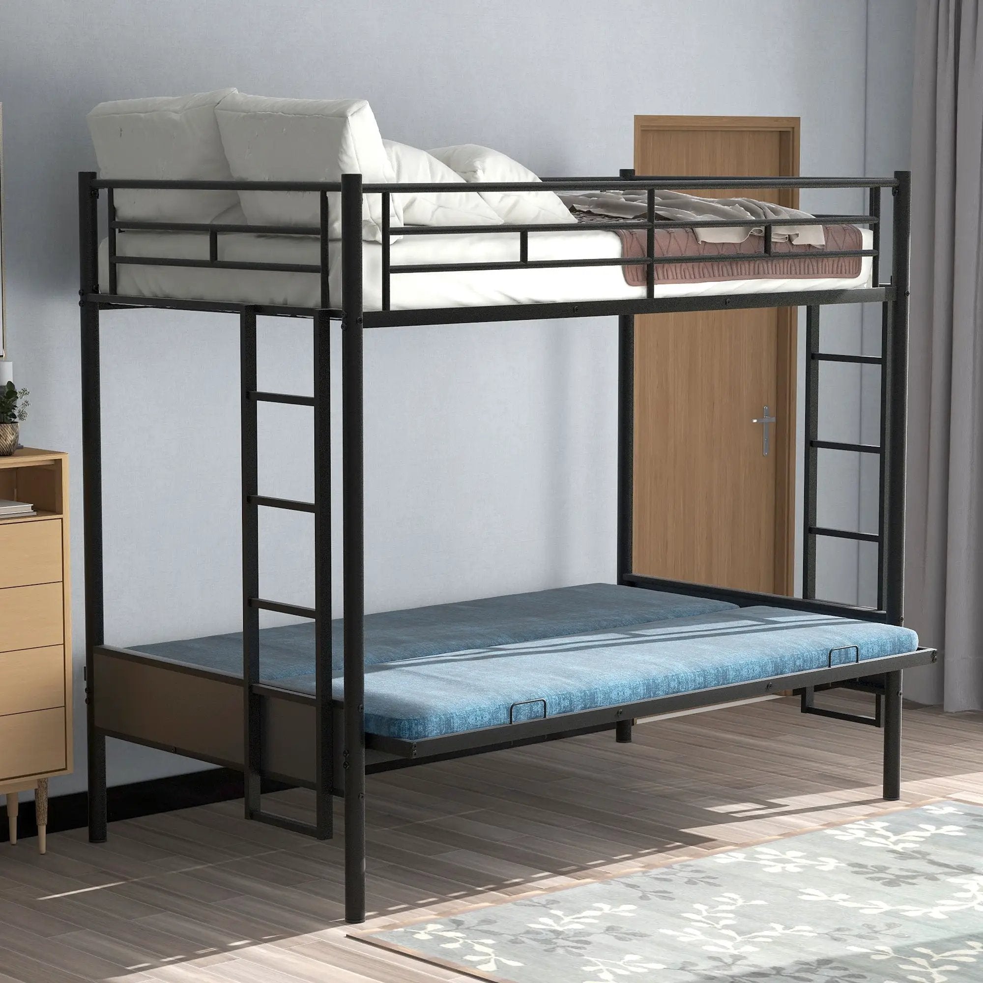 Twin Over Full Bunk Bed, Multifunction - Black by Unique Piece Furniture