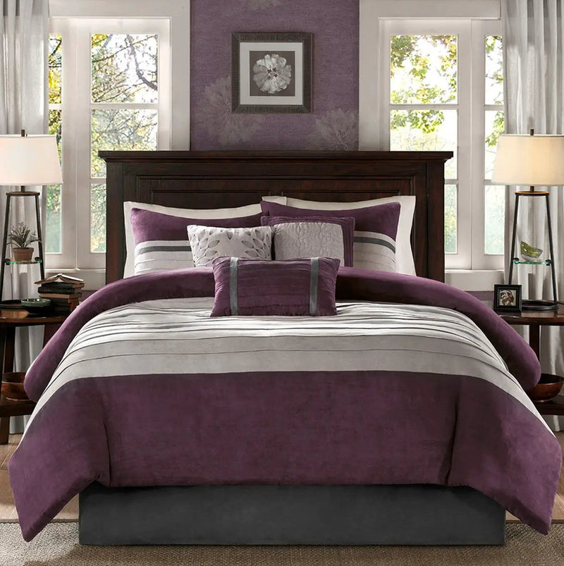 7 Piece Purple Faux Suede Comforter Set Full by HouseOfZazla