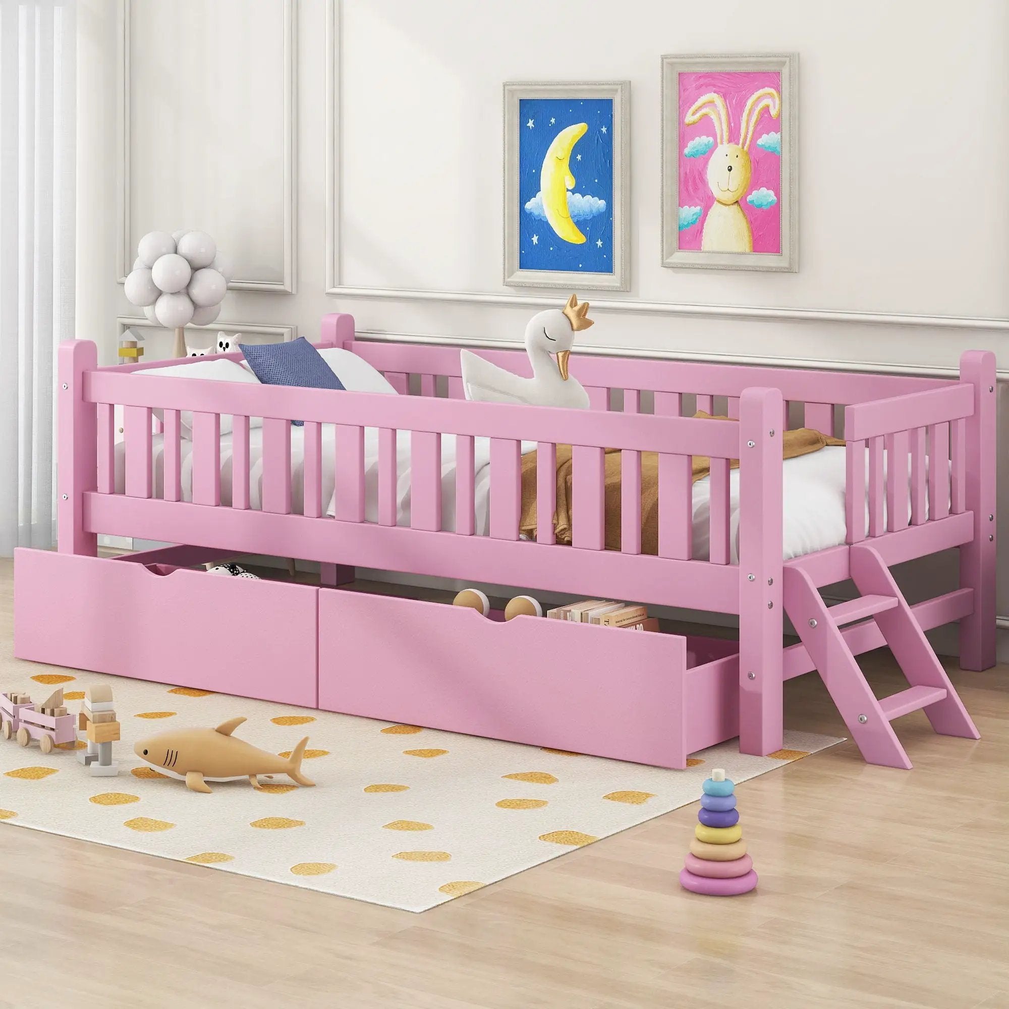 Platform Bed With Guardrail And 2 Drawers by Unique Piece Furniture