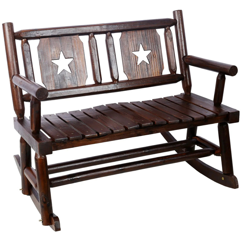 Rustic Outdoor Wood Rocking Bench Double Rocking Chair For 2 Persons With Curved Seat, Porch Rocker - Brown by Unique Piece Furniture