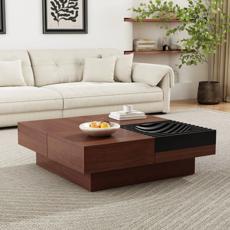 Italian Retro Inspired Acacia Wood Storage Coffee Table - Brown / Black by HouseOfZazla