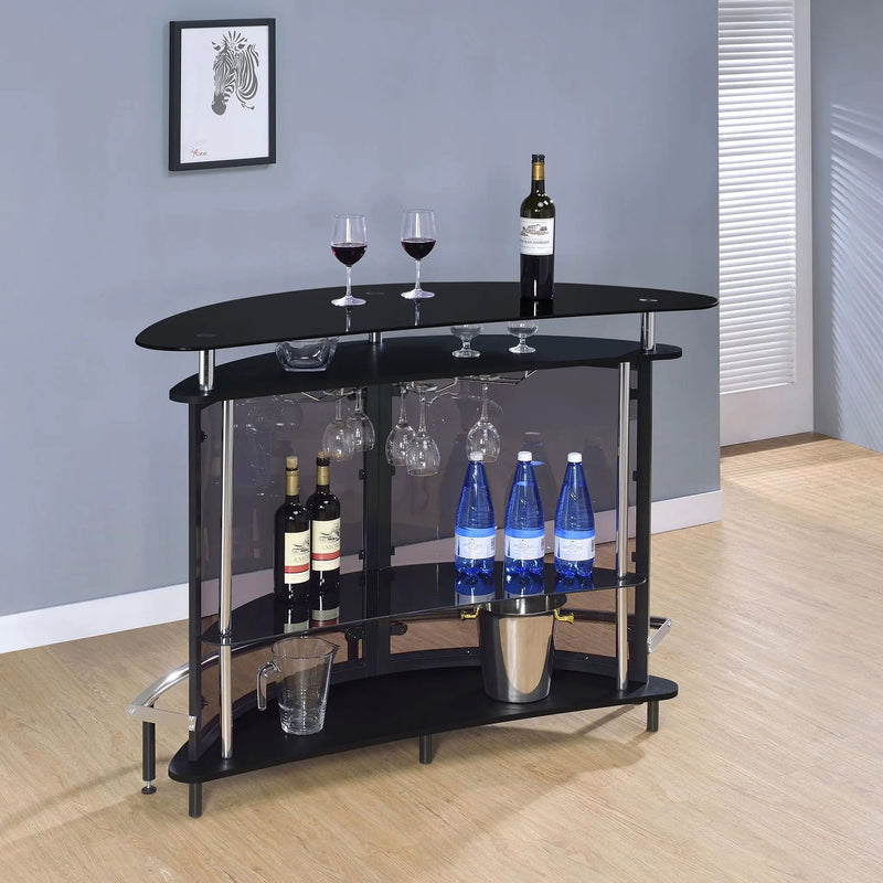Strick & Bolton - Freestanding Glass Top Home Bar Wine Cabinet With Panels - Black by HouseOfZazla