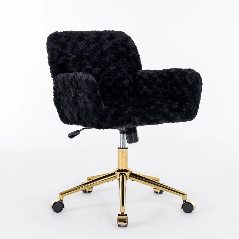 Office Chair, Artificial Rabbit Hair Home Office Chair With Metal Base, Adjustable Desk Chair Swivel Office Chair, Vanity Chair by HouseOfZazla