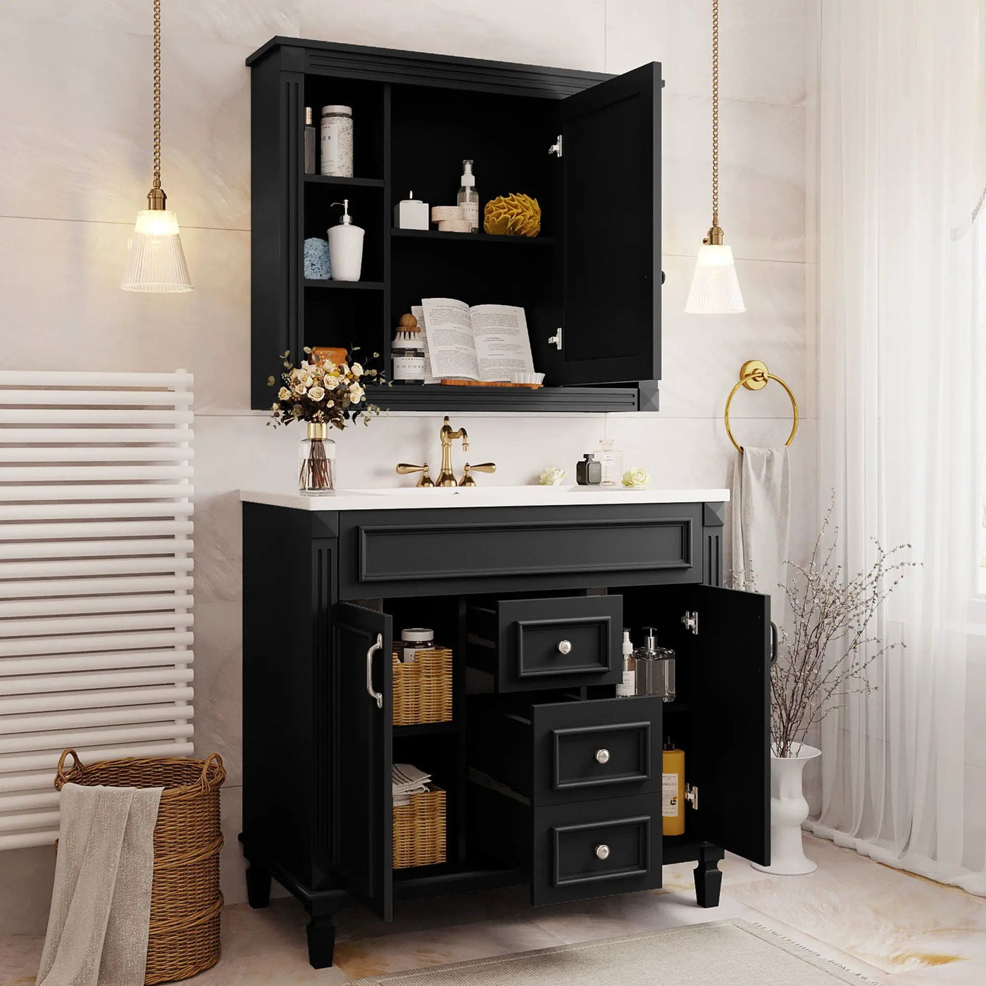 Bathroom Vanity With Top Sink, Mirror Cabinet, 2 Soft Closing Doors & 2 Drawers by Unique Piece Furniture