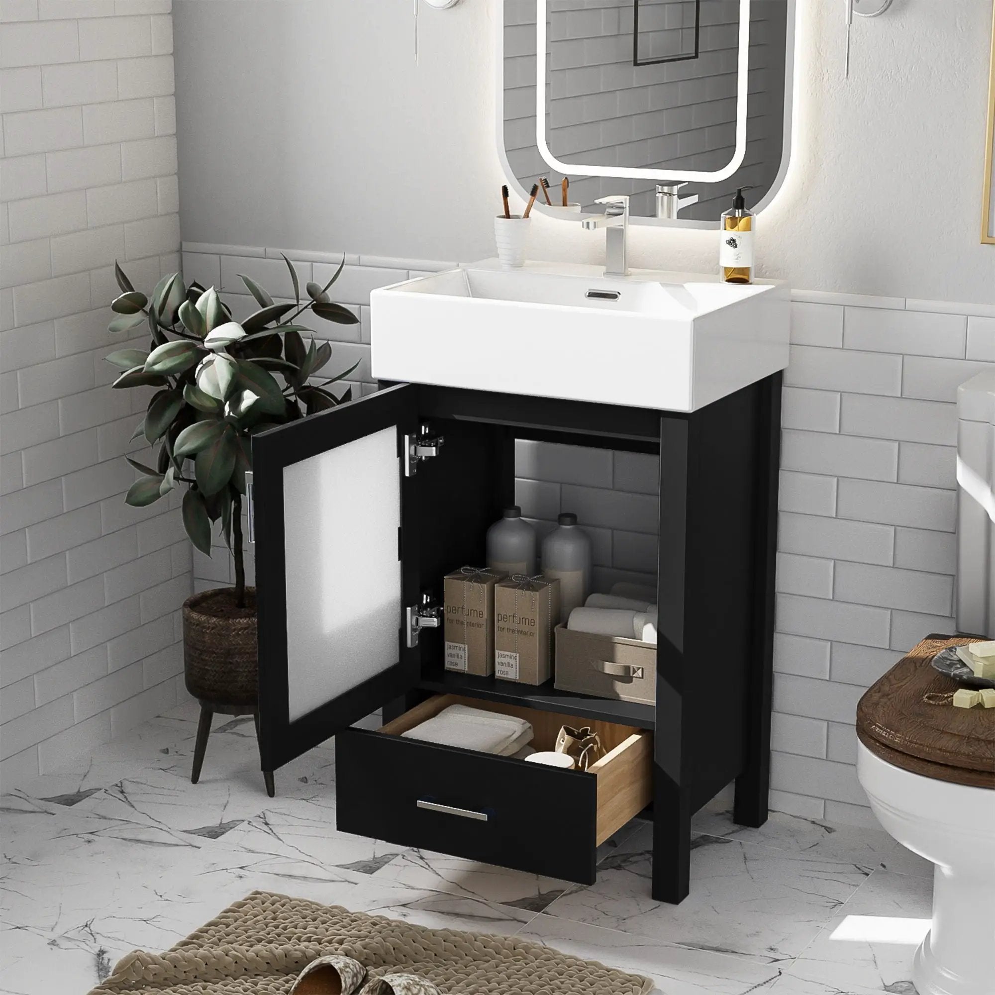 Bathroom Vanity With Ceramic Sink And Ample Storage, Ideal For Small Bathrooms by Unique Piece Furniture