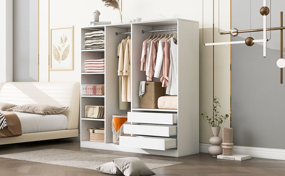 Doorless Storage Wardrobe For Dedroom With Shelves And 3 Drawers by HouseOfZazla