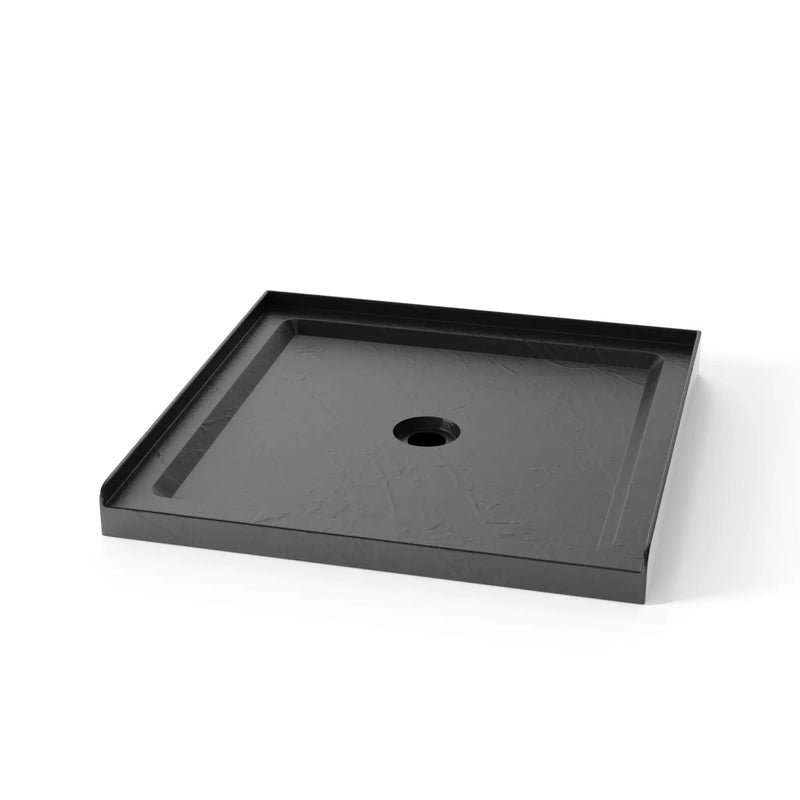 Anti Slip Center Drain Single Threshold Shower Base Slate - Black by HouseOfZazla