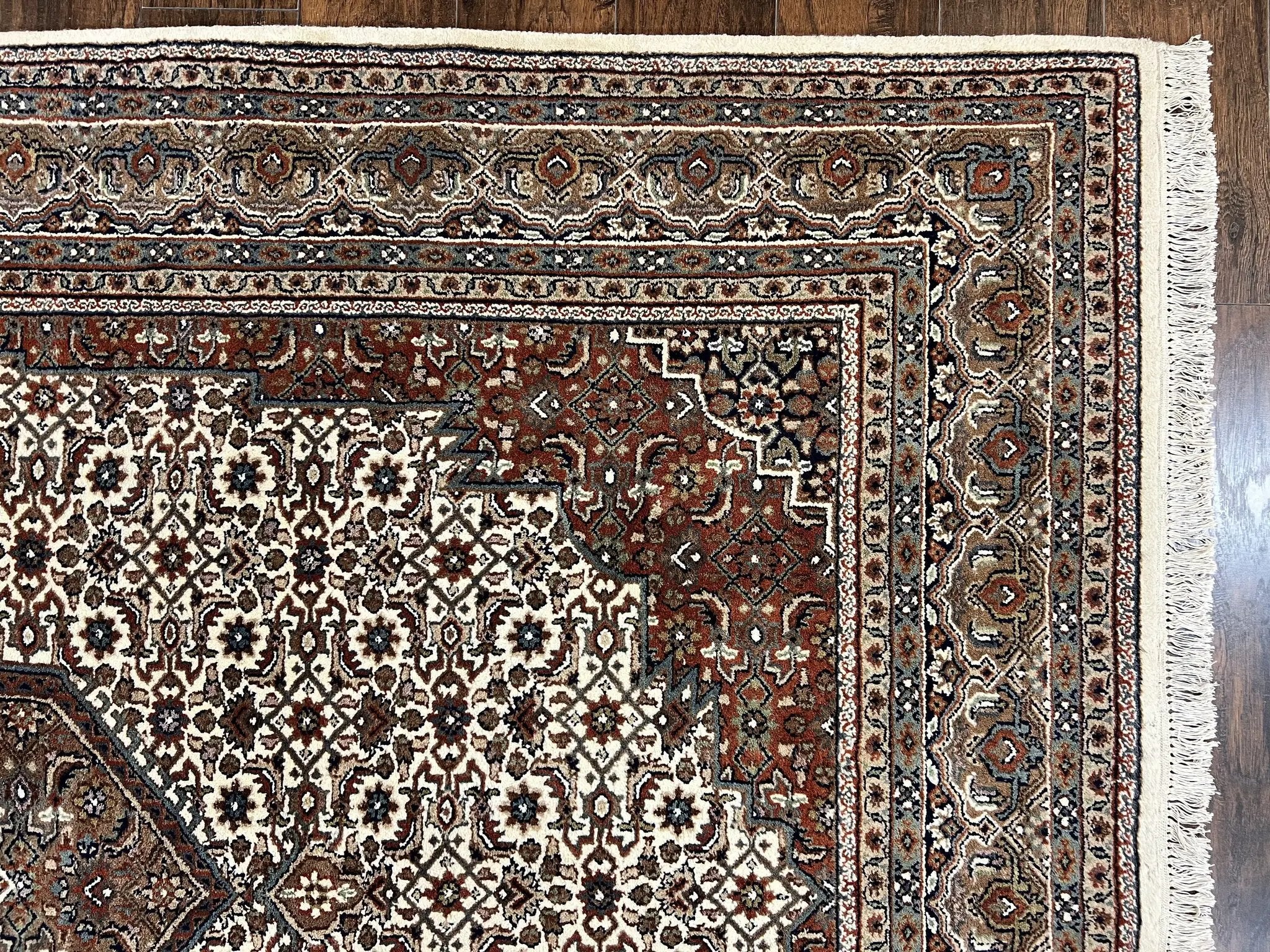 Indo Persian Rug 7x10 ft, Hand Knotted Wool Vintage Oriental Carpet 7 x 10, Traditional Handmade Herati Bidjar Cream Rug, Medallion Rug by Jewel Rugs