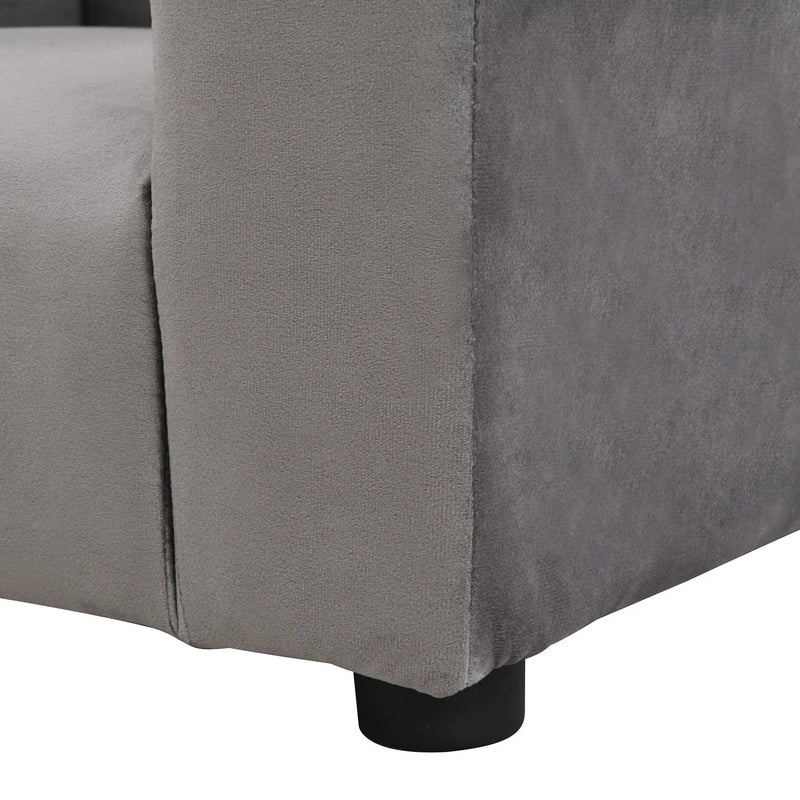 Kids Velvet Upholstered Chair With Ottoman For Comfortable Seating - Gray by HouseOfZazla