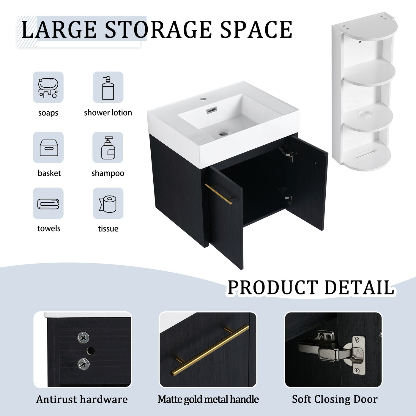 Modern Wall Mounted Bathroom Vanity With Resin Sink And Storage Rack by Unique Piece Furniture