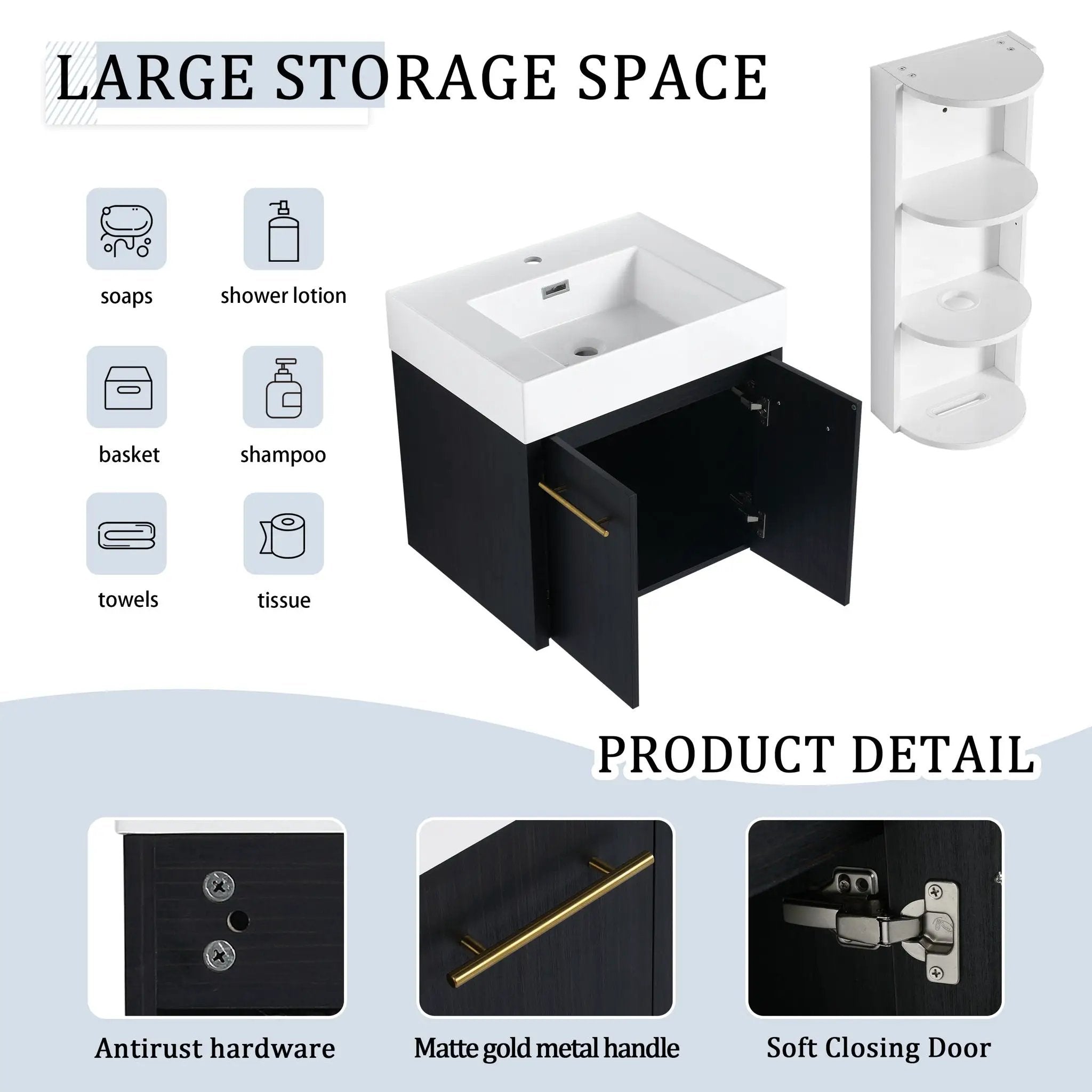 Modern Wall Mounted Bathroom Vanity With Resin Sink And Storage Rack by Unique Piece Furniture