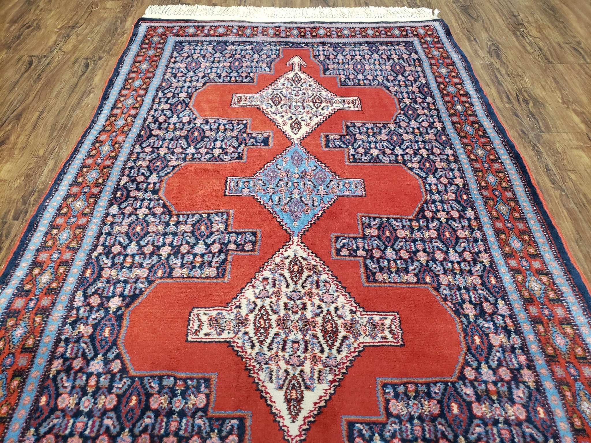 4x6 Western Kurdistan Kurdish Carpet Senneh Wool Area Rug Veg Dyes Red Blue Nice by Jewel Rugs