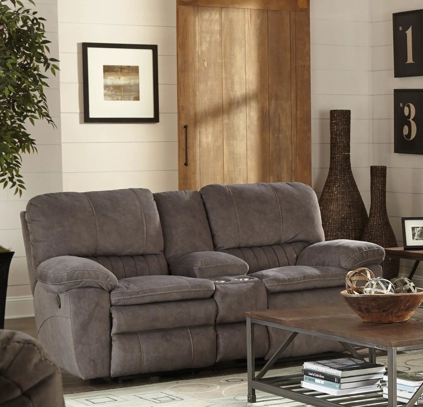 Reyes - Lay Flat Reclining Console Loveseat With Storage & Cupholders by Unique Piece Furniture