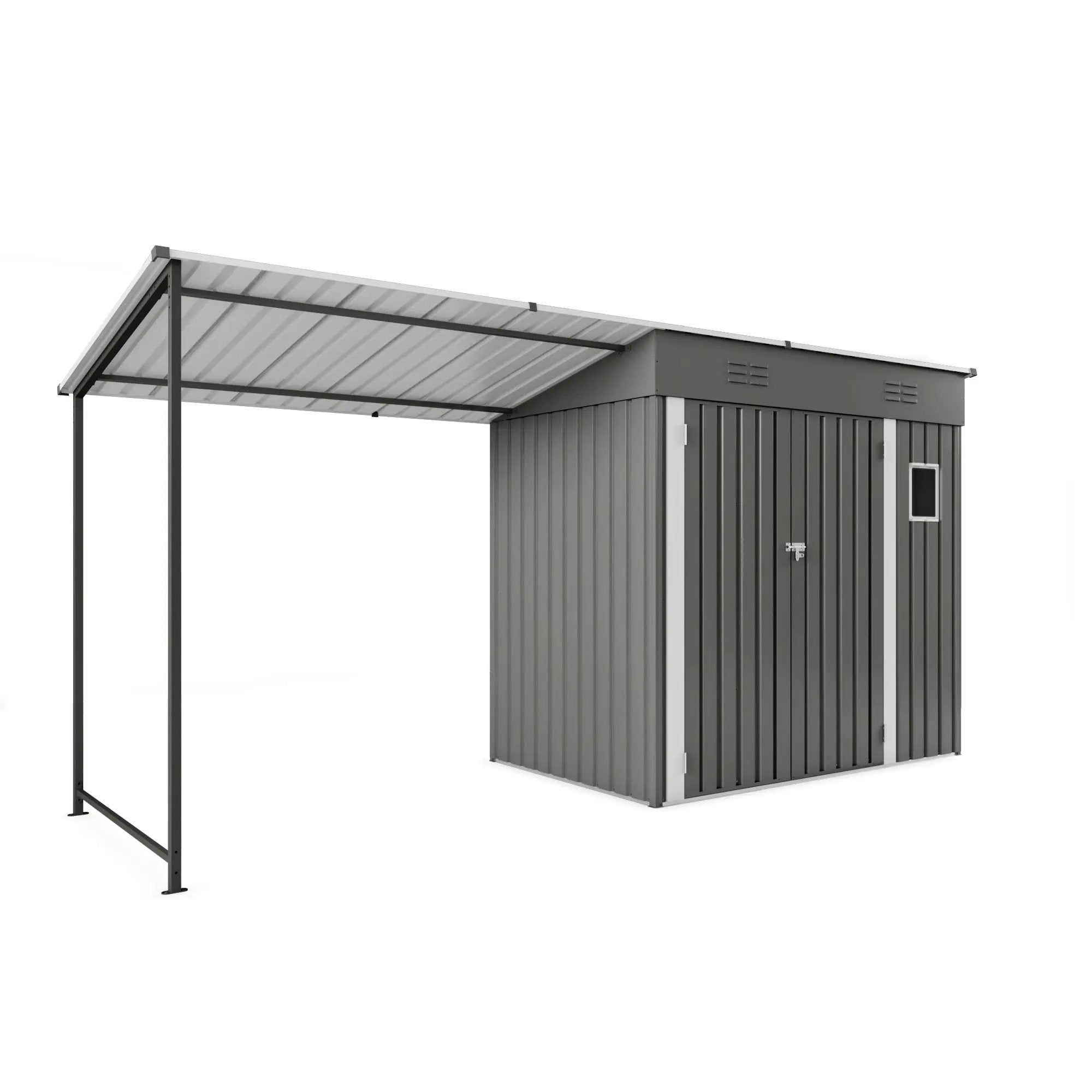 Lean To Shed With Open Sided Pergola, Outdoor Storage Shed & Attached Hardtop Gazebo Combo - Gray by HouseOfZazla