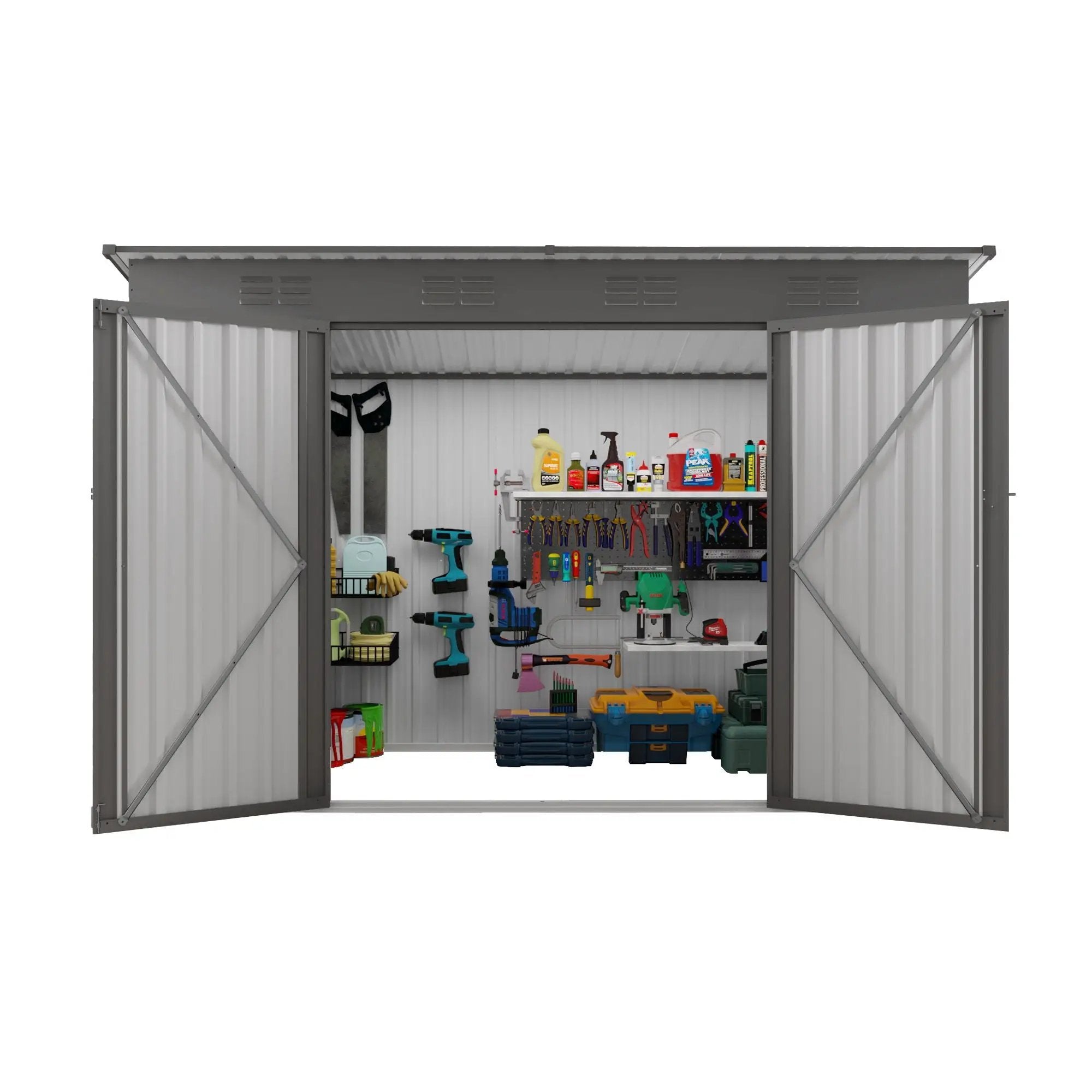 Outdoor Storage Shed, Tool House With Sloping Roof, 6 Vents And 2 Swing Doors For Backyard - Gray by HouseOfZazla