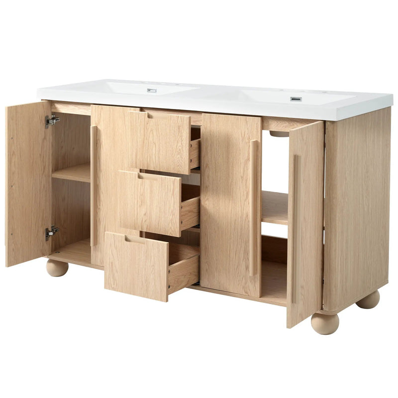 Double Sink Bathroom Vanity With Sinks, Soft Close Doors & 3 Drawers - Wood by HouseOfZazla