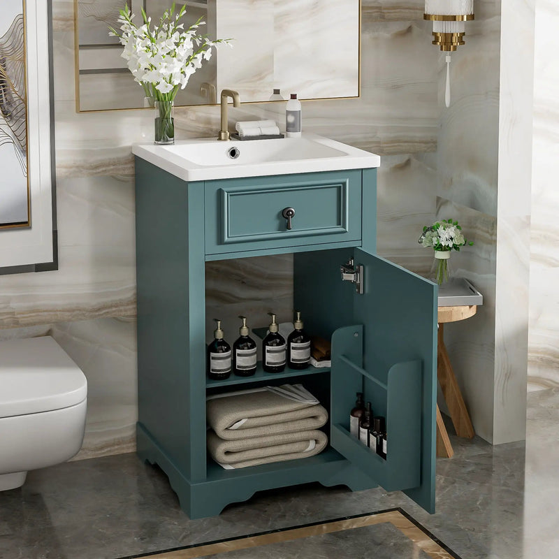 Elegant Bathroom Vanity With Ceramic Sink, Soft Close Door, Adjustable Shelf by HouseOfZazla