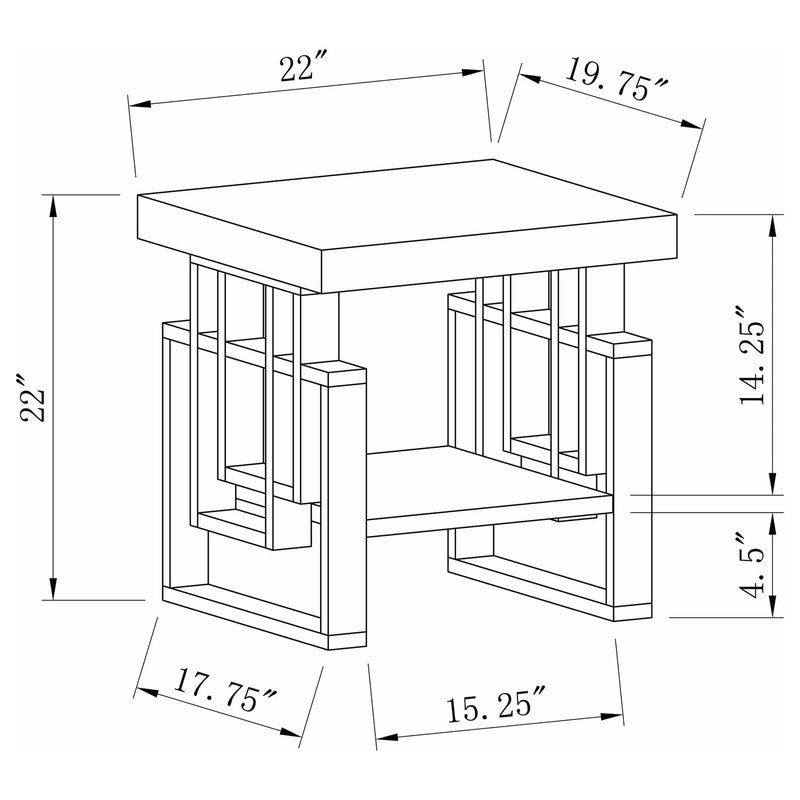 Rectangular End Table With Geometric Design And Open Shelf - White by HouseOfZazla