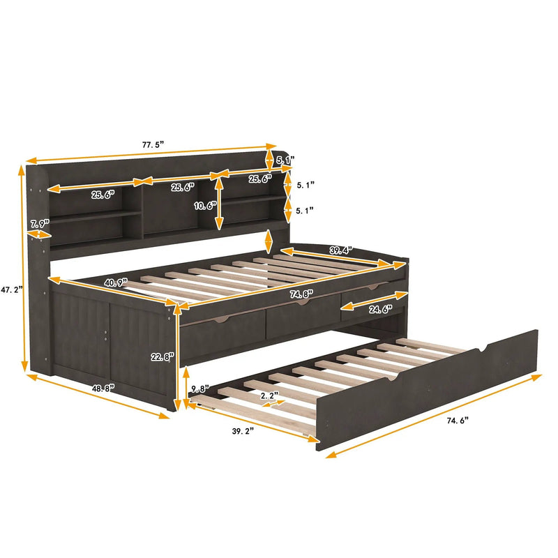 Captain Bed With Built In Bookshelves, 3 Storage Drawers, And Trundle by Unique Piece Furniture