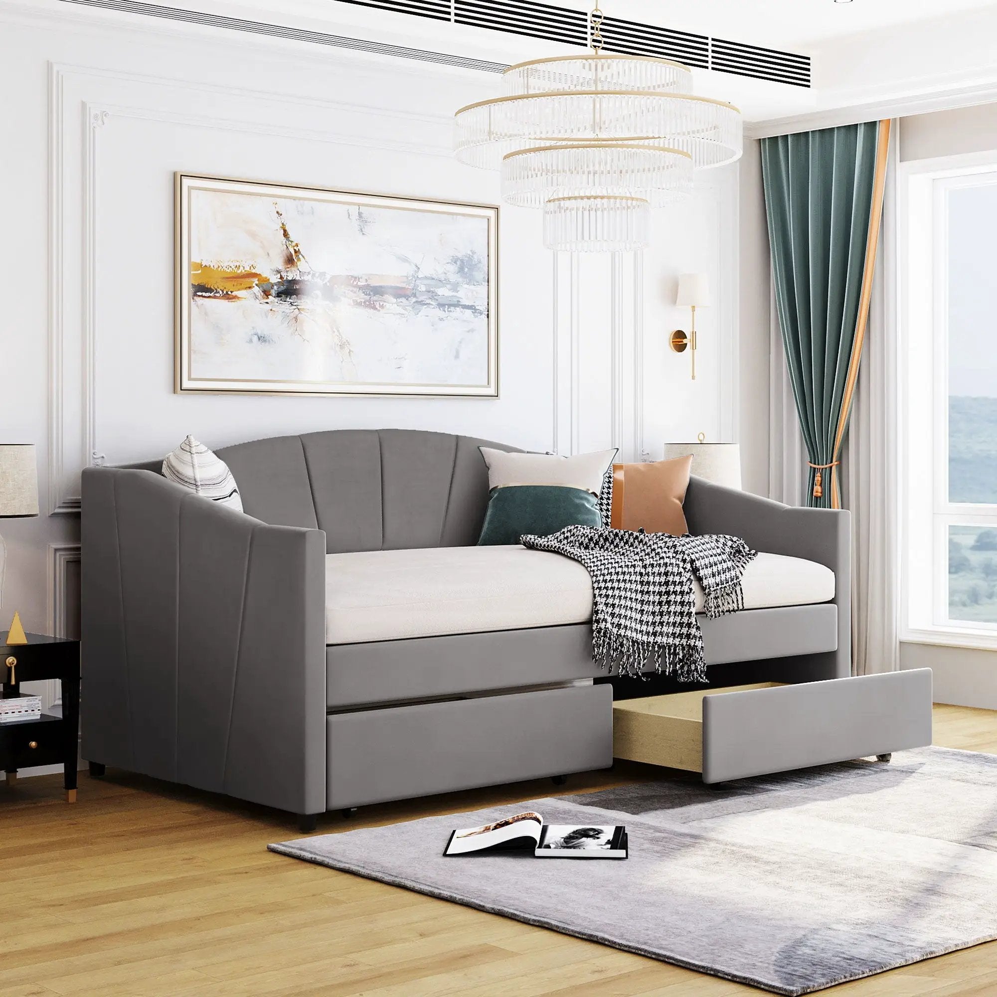 Upholstered Daybed With Two Drawers And Wood Slat by HouseOfZazla