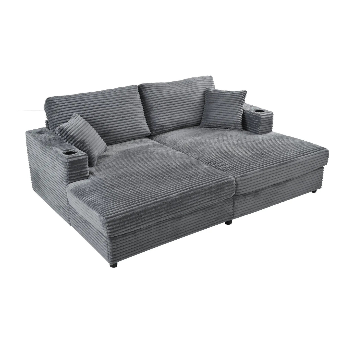 Oversized Loveseat Chaise With 2 USB Ports, 2 Cup Holders And 2 Throw Pillows by HouseOfZazla