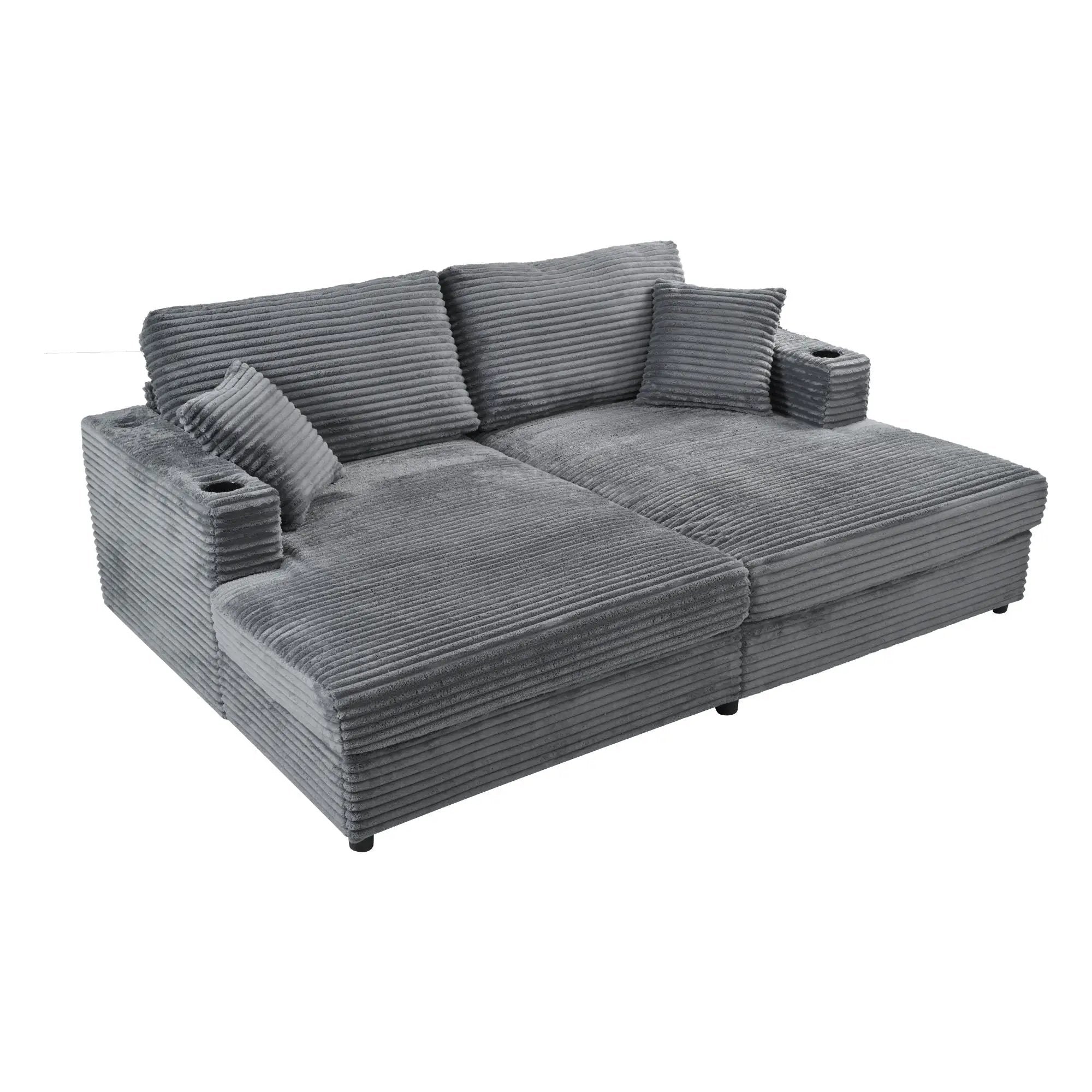 Oversized Loveseat Chaise With 2 USB Ports, 2 Cup Holders And 2 Throw Pillows by HouseOfZazla