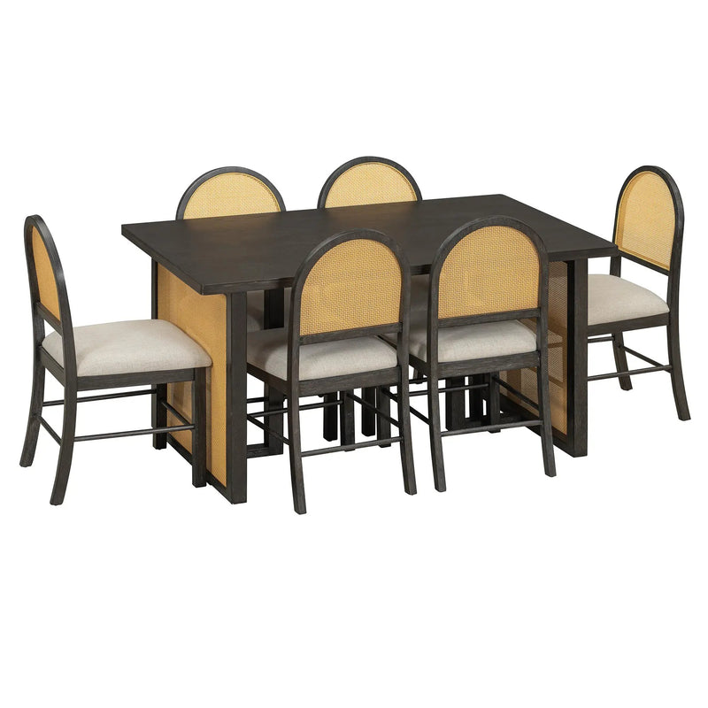 TREXM 7-Piece Farmhouse Dining Table Set for 6 by HouseOfZazla