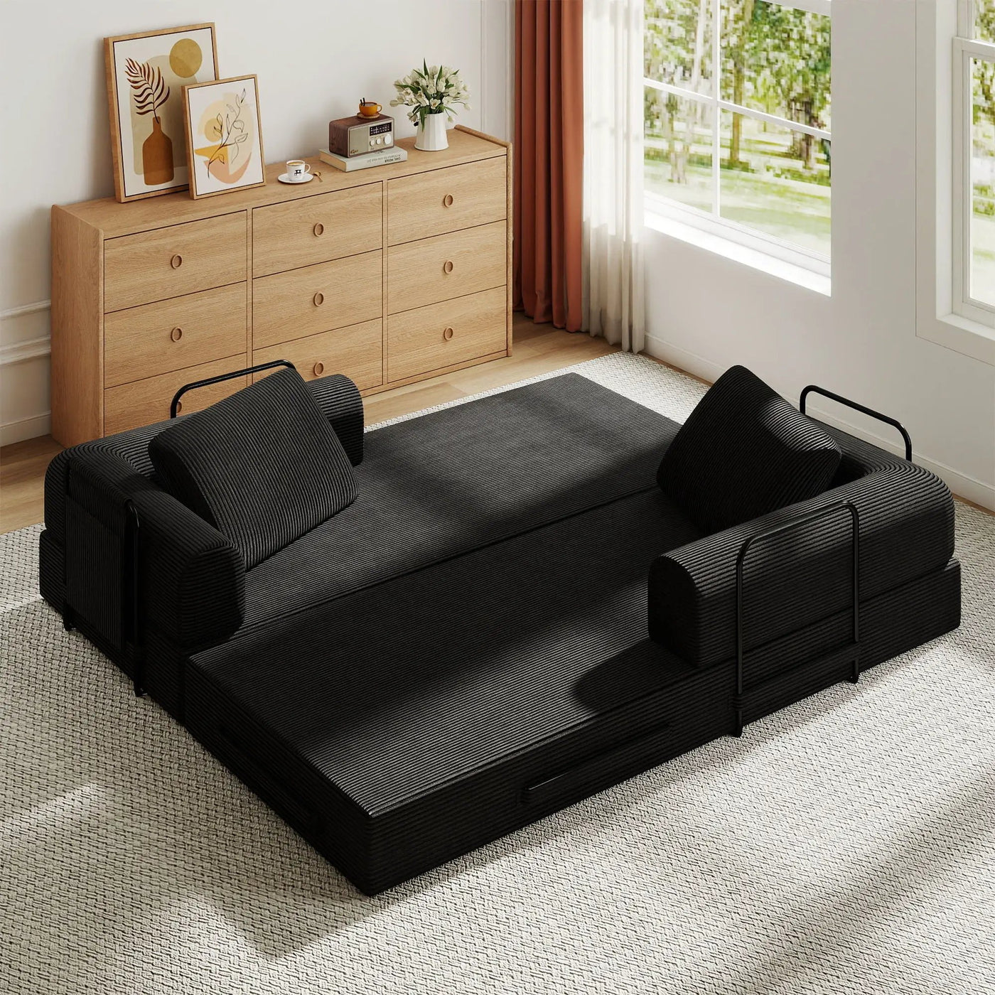 Convertible Sleeper Sofa Bed With Cylindrical Pillow, Fixed Shape Frame by Unique Piece Furniture