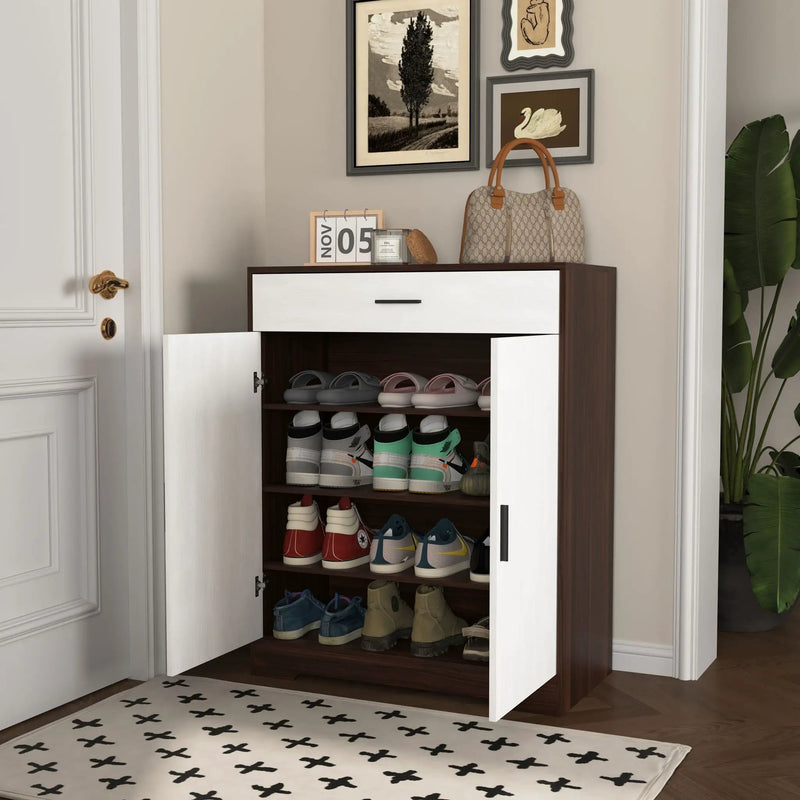 Freestanding Wooden Shoe Cabinet, 4 Tier Organizer With Drawer by Unique Piece Furniture