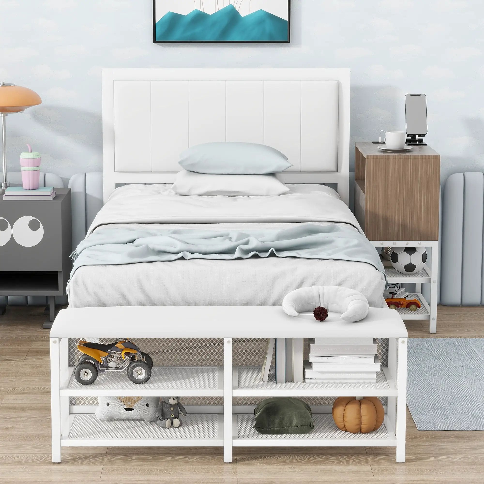 Platform Bed With 2 Tier Storage Shelves, Storage Cabinet by HouseOfZazla