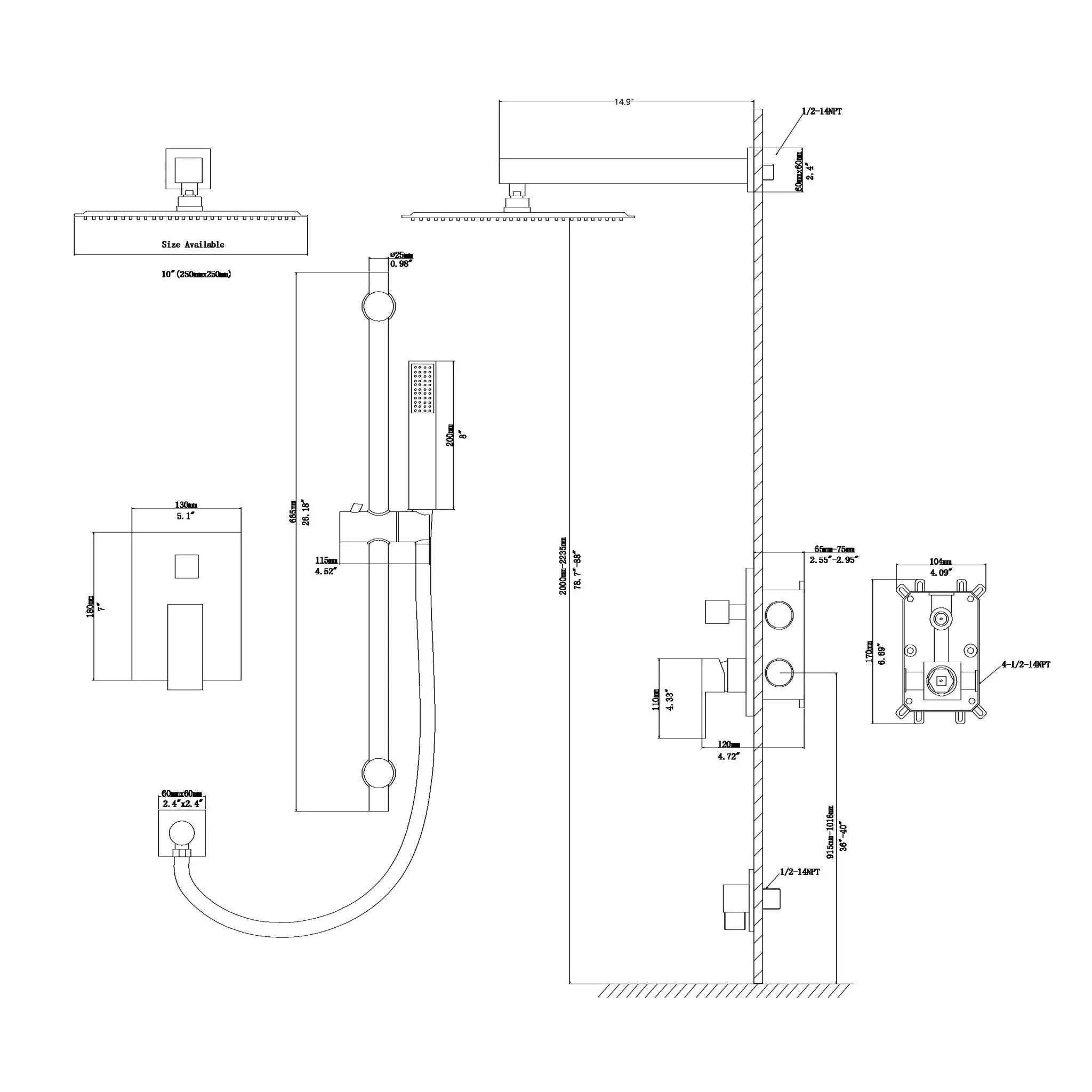 Modern Shower System With Adjustable Slide Bar, Stainless Steel And Brass Construction by HouseOfZazla