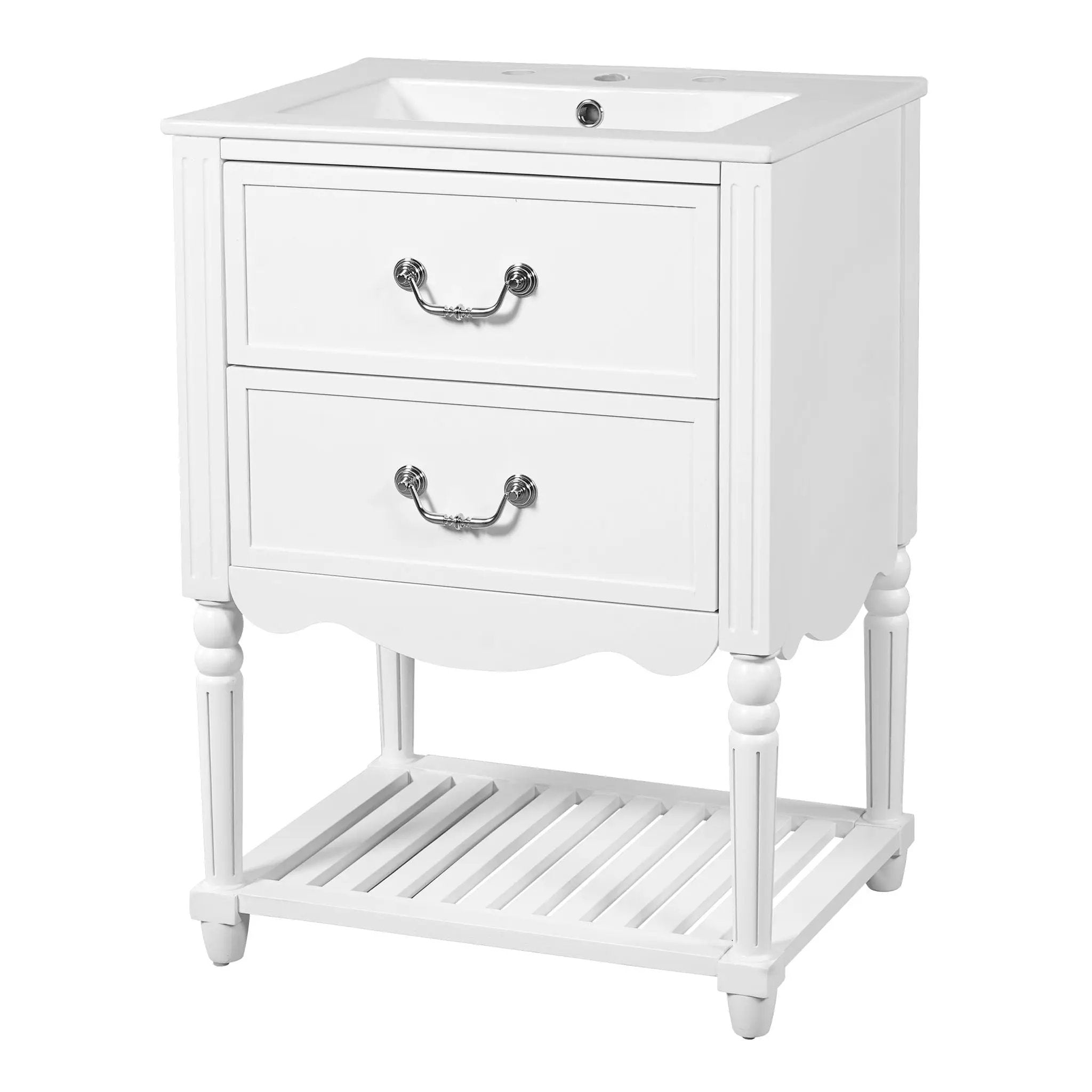 Wave Design Bathroom Vanity With Sink, 2 Drawers And Open Shelf by Unique Piece Furniture