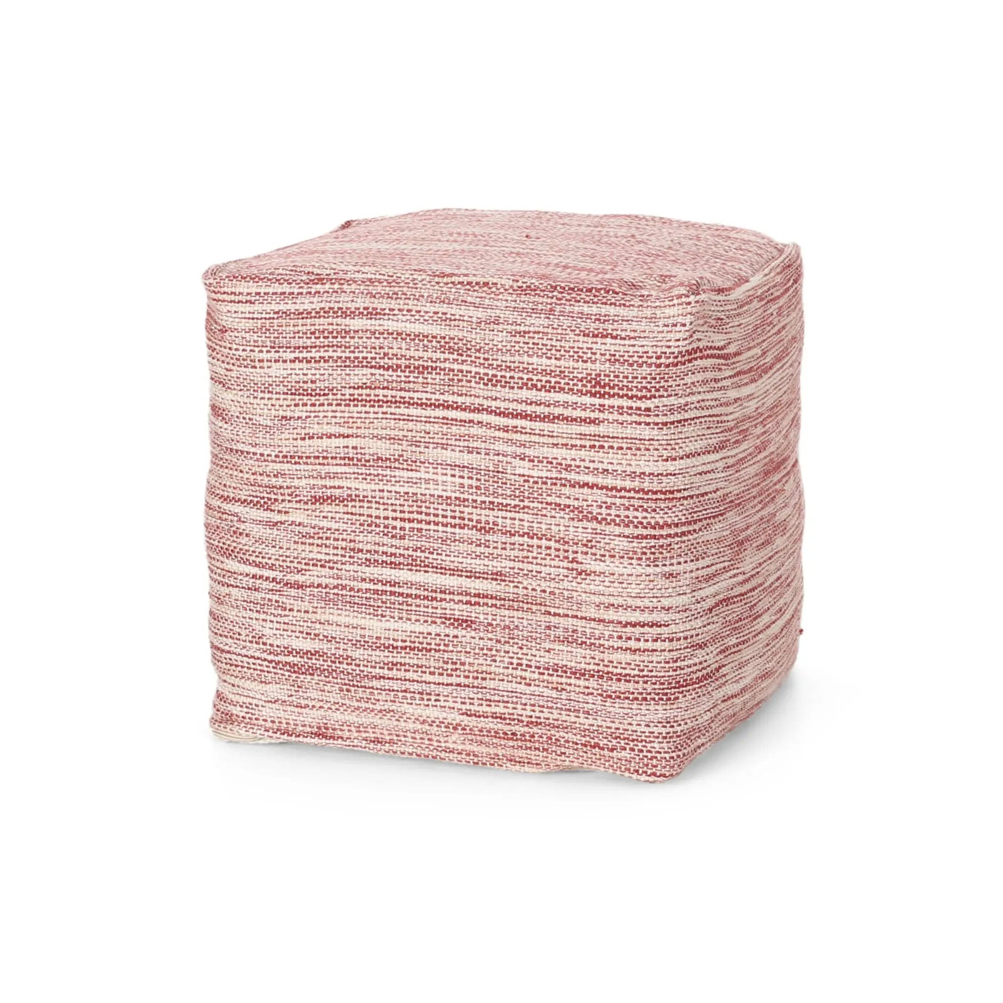 Enigma - Yarn And Cotton Square Pouf Ottoman With Polystyrene Beads - Red / White by HouseOfZazla