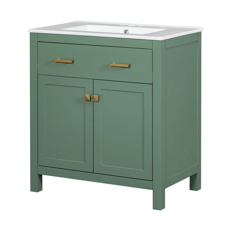 Bathroom Vanity With Ceramic Sink, Modern Single Bathroom Cabinet With 2 Doors And A Shelf, Soft Close Doors by HouseOfZazla
