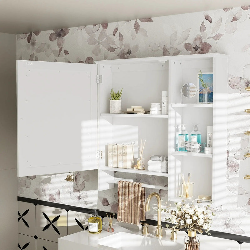 Wall Mounted Bathroom Storage Cabinet, Medicine Cabinets With Large Mirror Door, Adjustable Shelves And Three Open Storage Levels(Not Include Bathroom Vanity) by Unique Piece Furniture