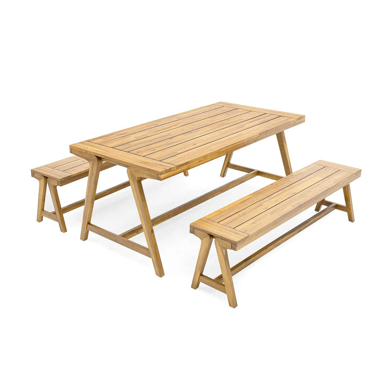Outdoor 3-Piece Picnic Table Set in Acacia Wood by HouseOfZazla