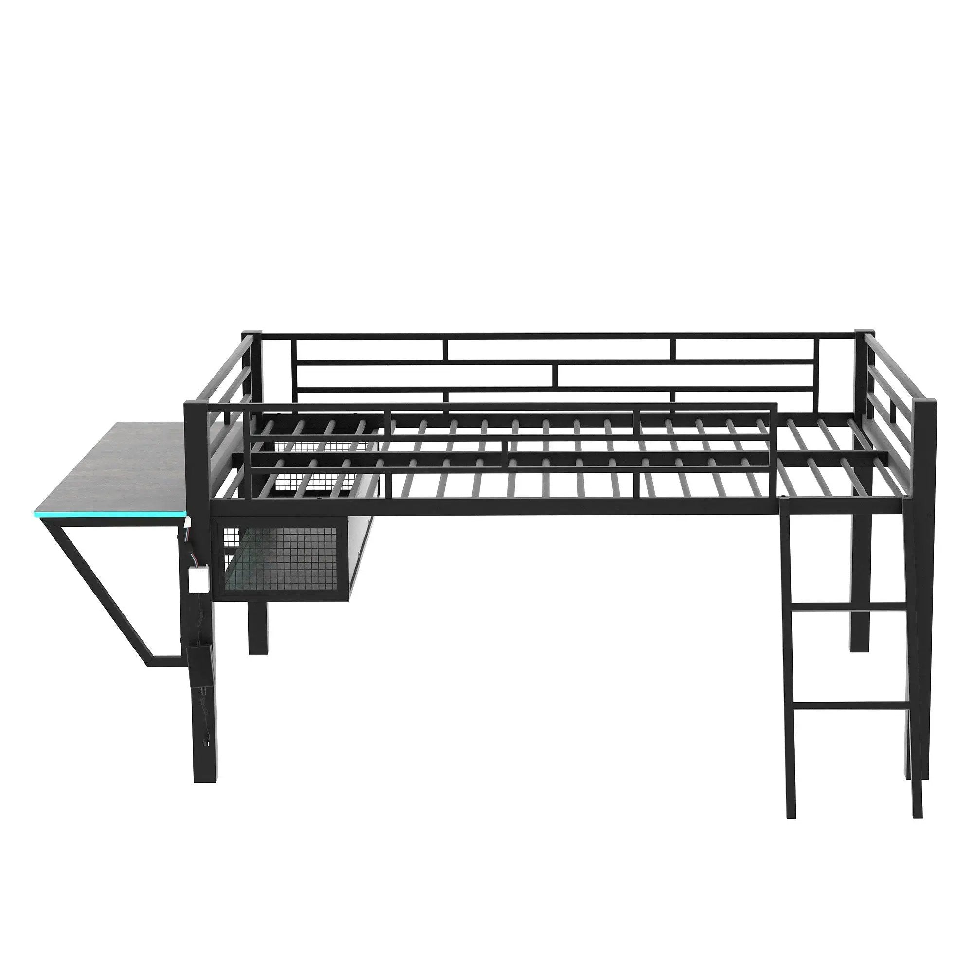 Gaming - Full Size Loft Bed With Desk, LED - Black by HouseOfZazla