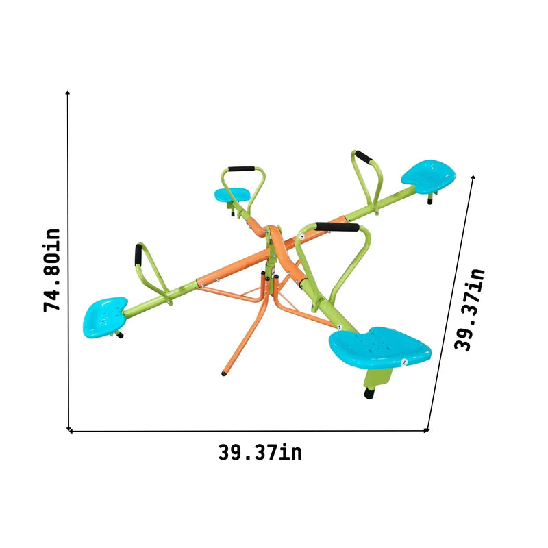 Xss004 Outdoor Playground Four Seats Seesaw For Kids 360 Degree Rotating Sturdy Plastic Seat Seesaw For Kids Seesaw For Kids Age 3+ - Green / Blue by HouseOfZazla