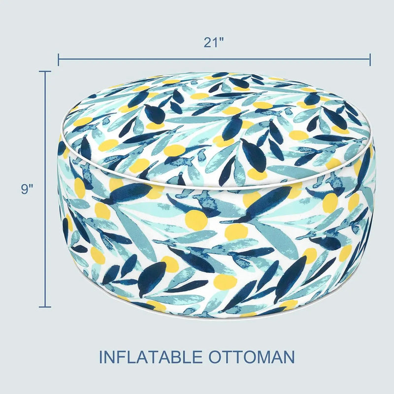 Outdoor Inflatable Ottoman - Coastal Leaves by HouseOfZazla