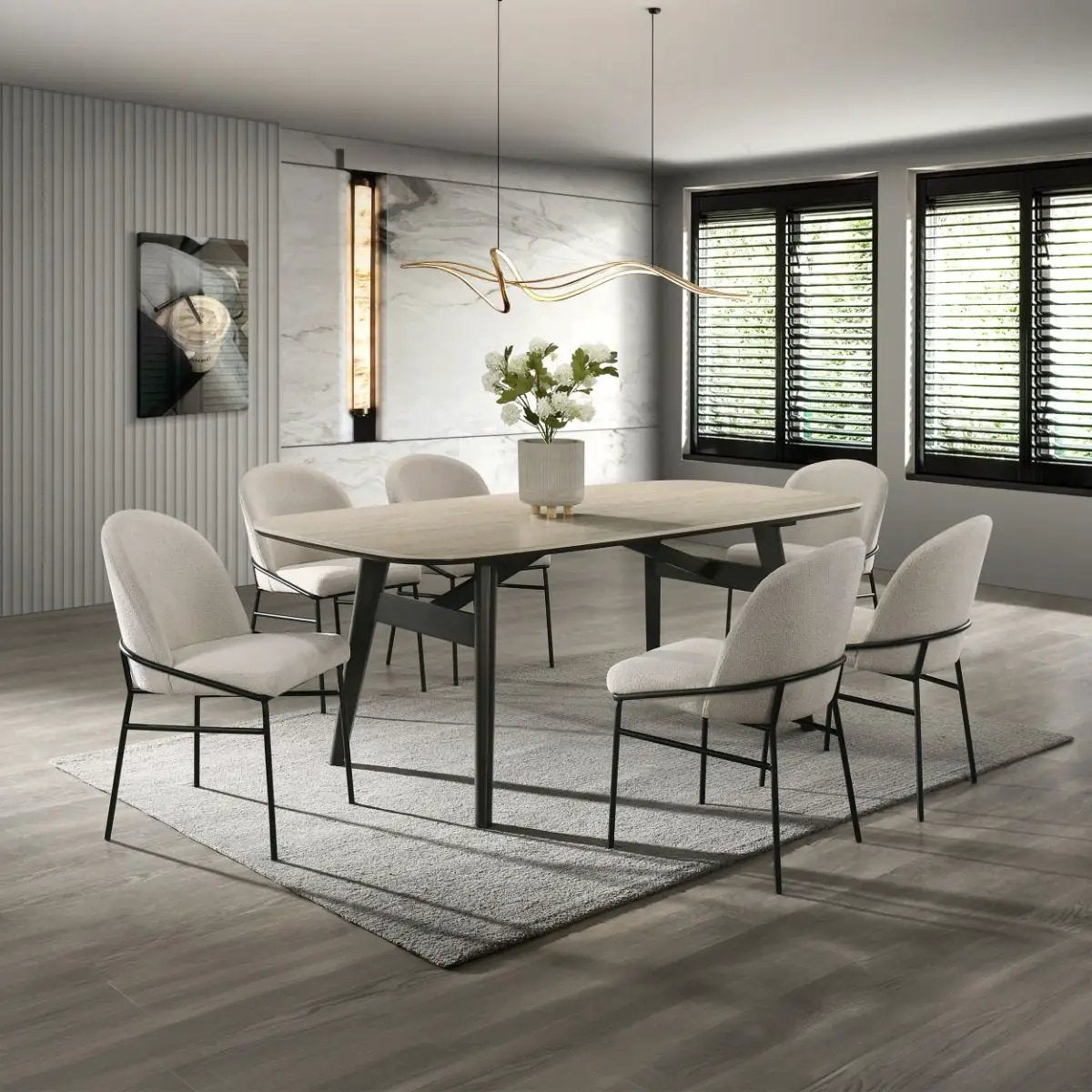 Lark - Dining Table - Travertine / Black by Unique Piece Furniture