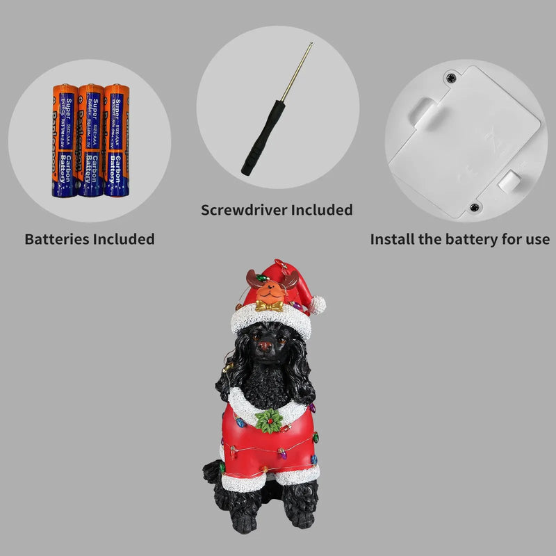 Festive Black Poodle Christmas Statue by HouseOfZazla