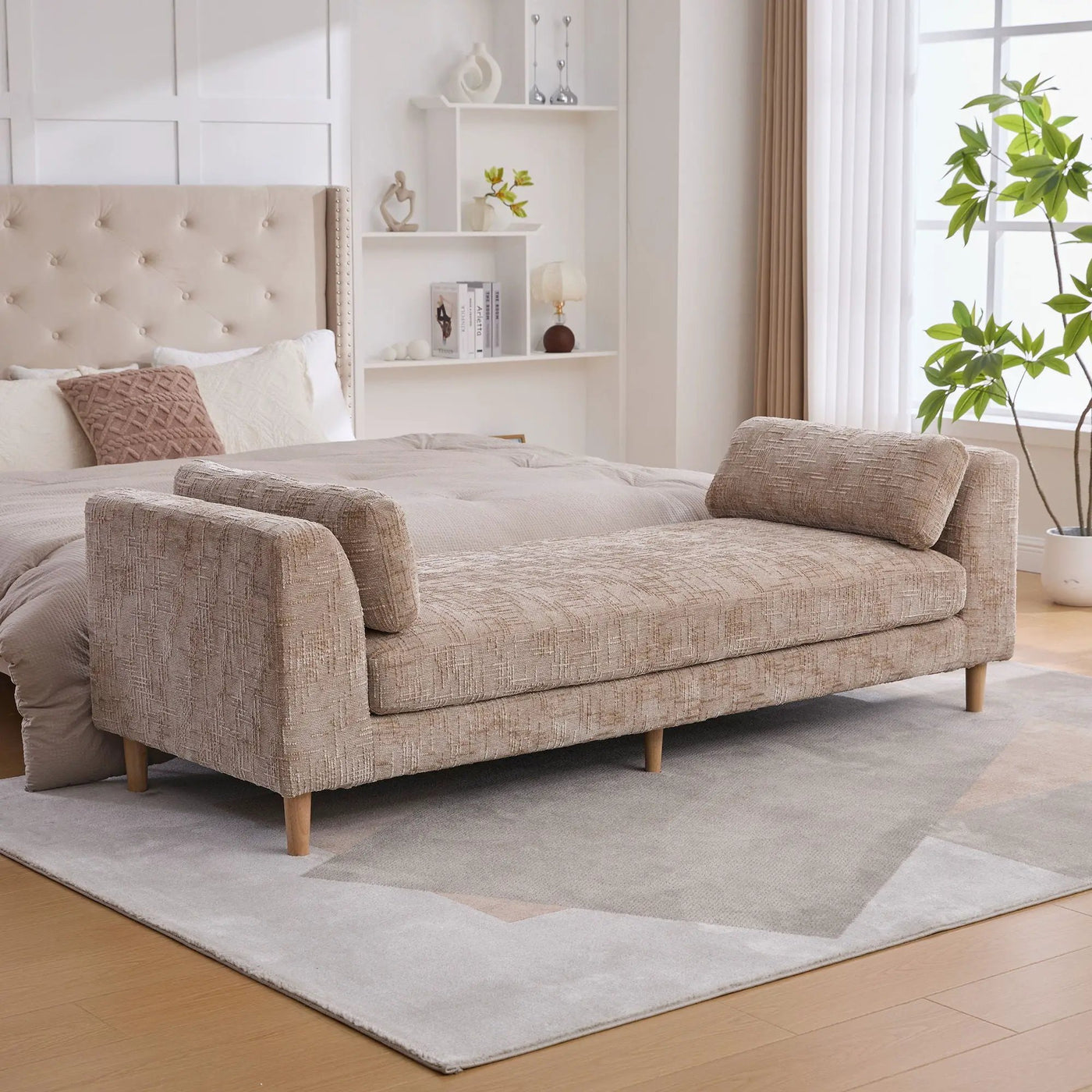 Modern Upholstered End Of Bed Bench With Armrests by Unique Piece Furniture