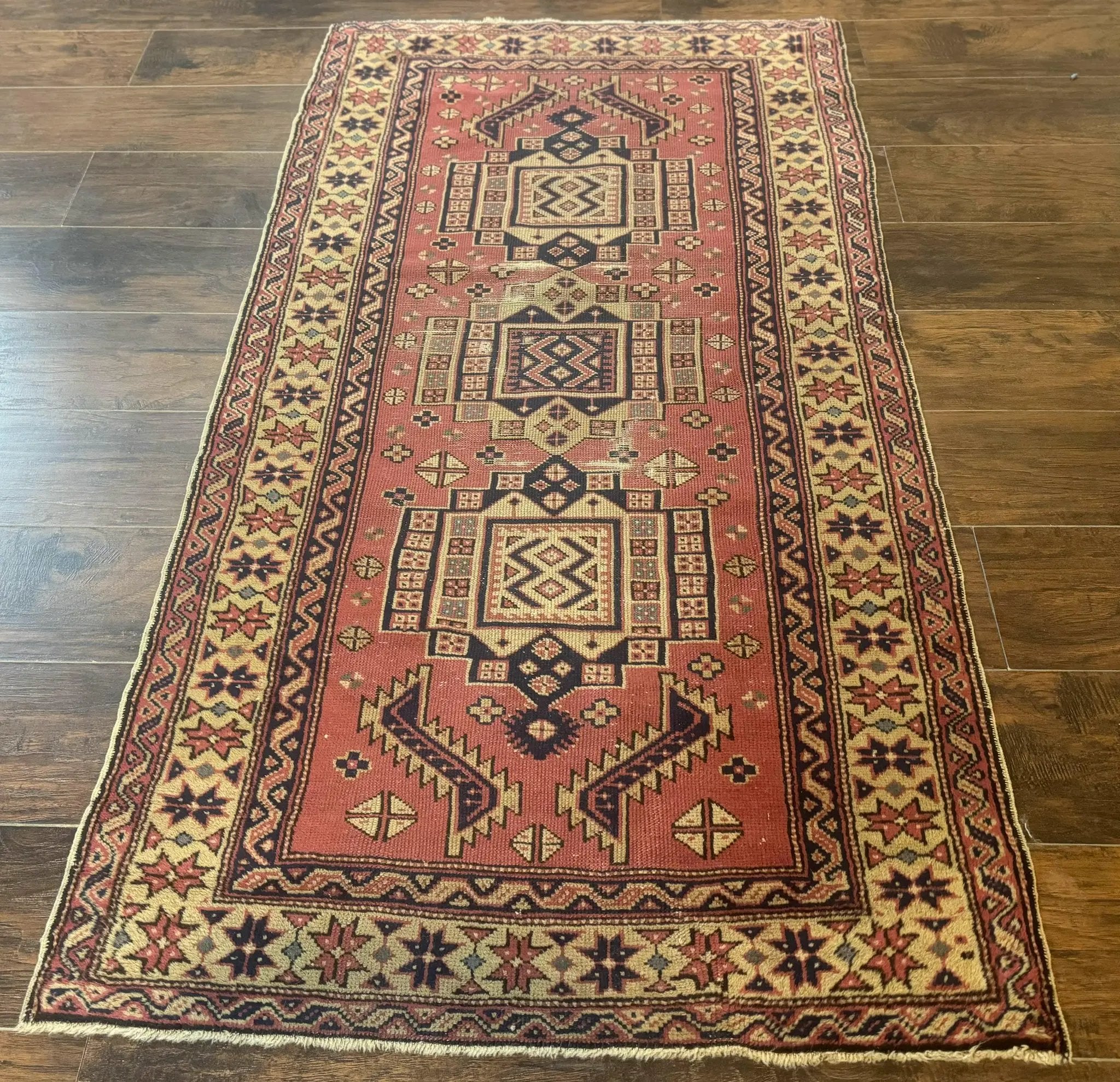 Antique Turkish Sparta Rug 3x6, Geometric Caucasian Kazak Pattern, Handmade by Jewel Rugs