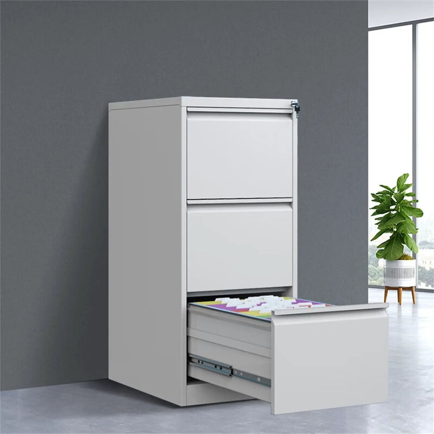 Durable Metal 3 Drawer File Cabinet With Lock For Office Storage by Unique Piece Furniture
